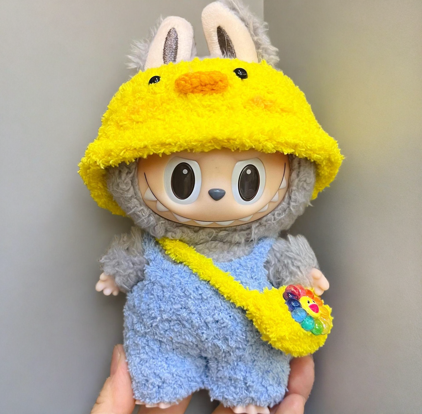 Labubu Sunny Day Outfit Set - Yellow Hat & Blue Dress (17cm)