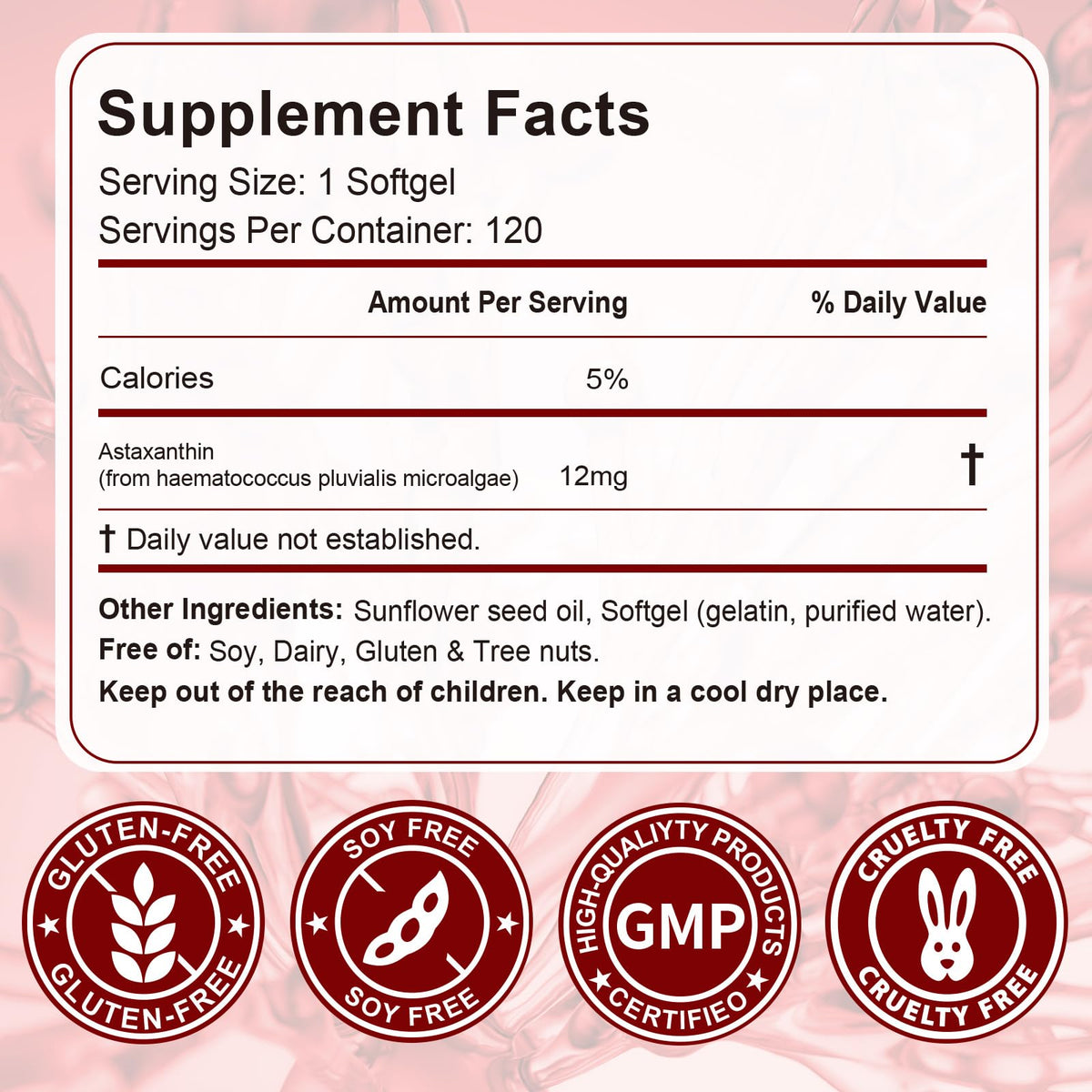 Astaxanthin 12mg – 120 Softgels (4 Month Supply) Premium Antioxidant Support