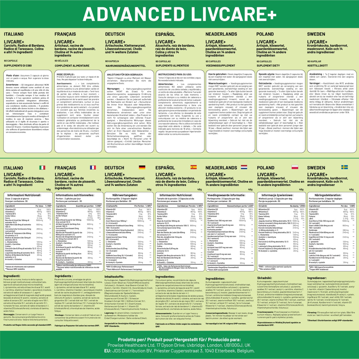 Prowise Advanced Livcare+ 60 Capsules Liver Cleanse Detox and Repair for men and women