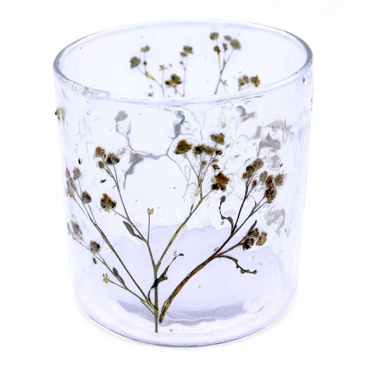 Natural Floral Glass - Straight Candle Holder - Margarita - (8x8cm)