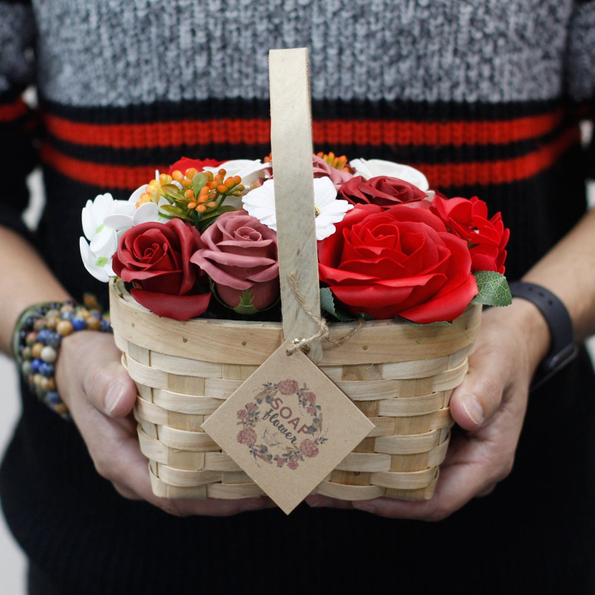 Large Red Bouquet in Wicker Basket