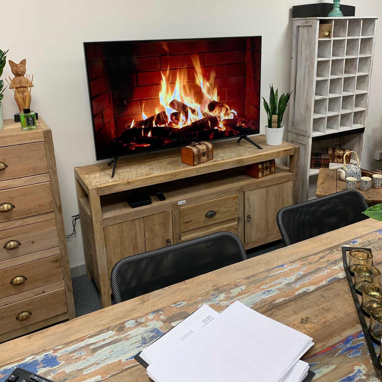 Recycled Teak Wood Large TV Stand 140x40x75cm