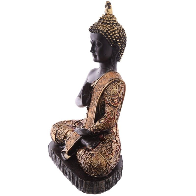 Thai Buddha Sitting - Small Antique Gold & Red Effect