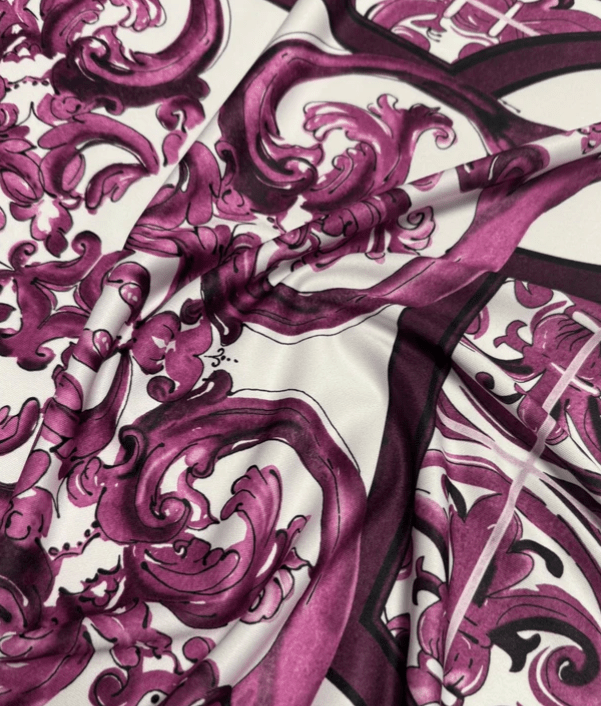 Baroque Style Purple Ornamental Fabric By Metre