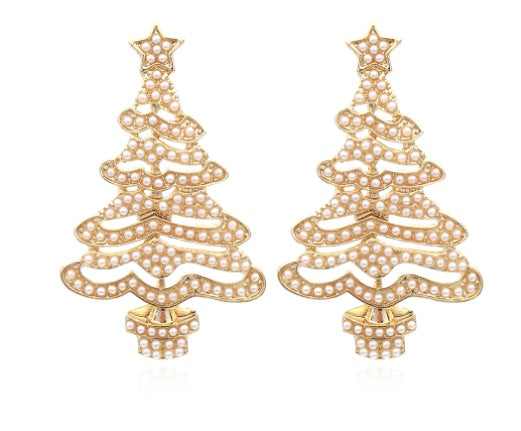 Hollow Out Christmas Tree Earrings With Diamonds