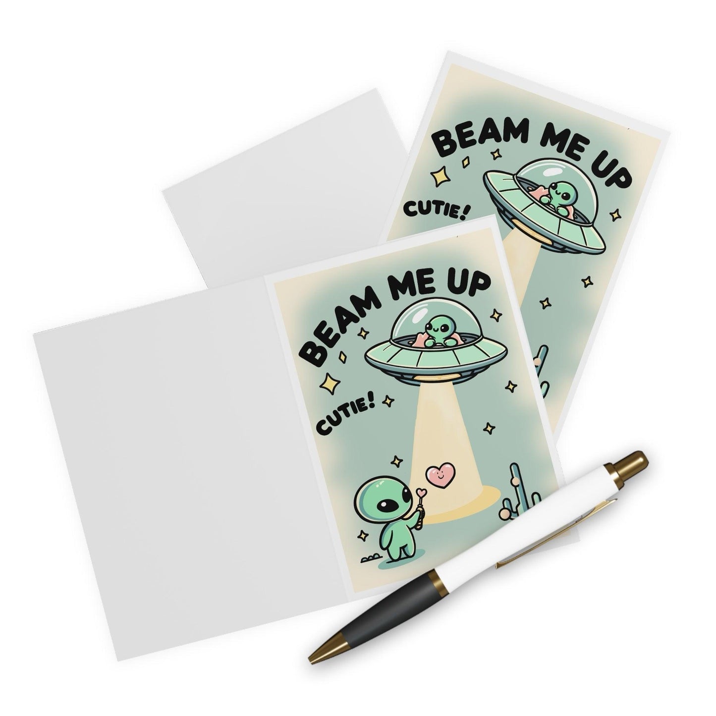 Beam Me Up, Cutie Greeting Card – Alien Love & Cosmic
