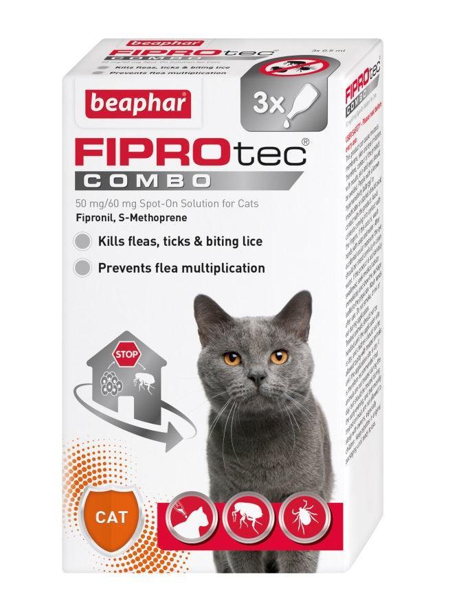 Beaphar FIPROtec COMBO Flea and Tick Spot On for Cats 3 pipettes - Case of 6
