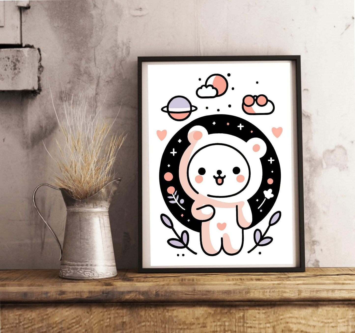 Bear Bliss – Minimalist White Bear Art Print