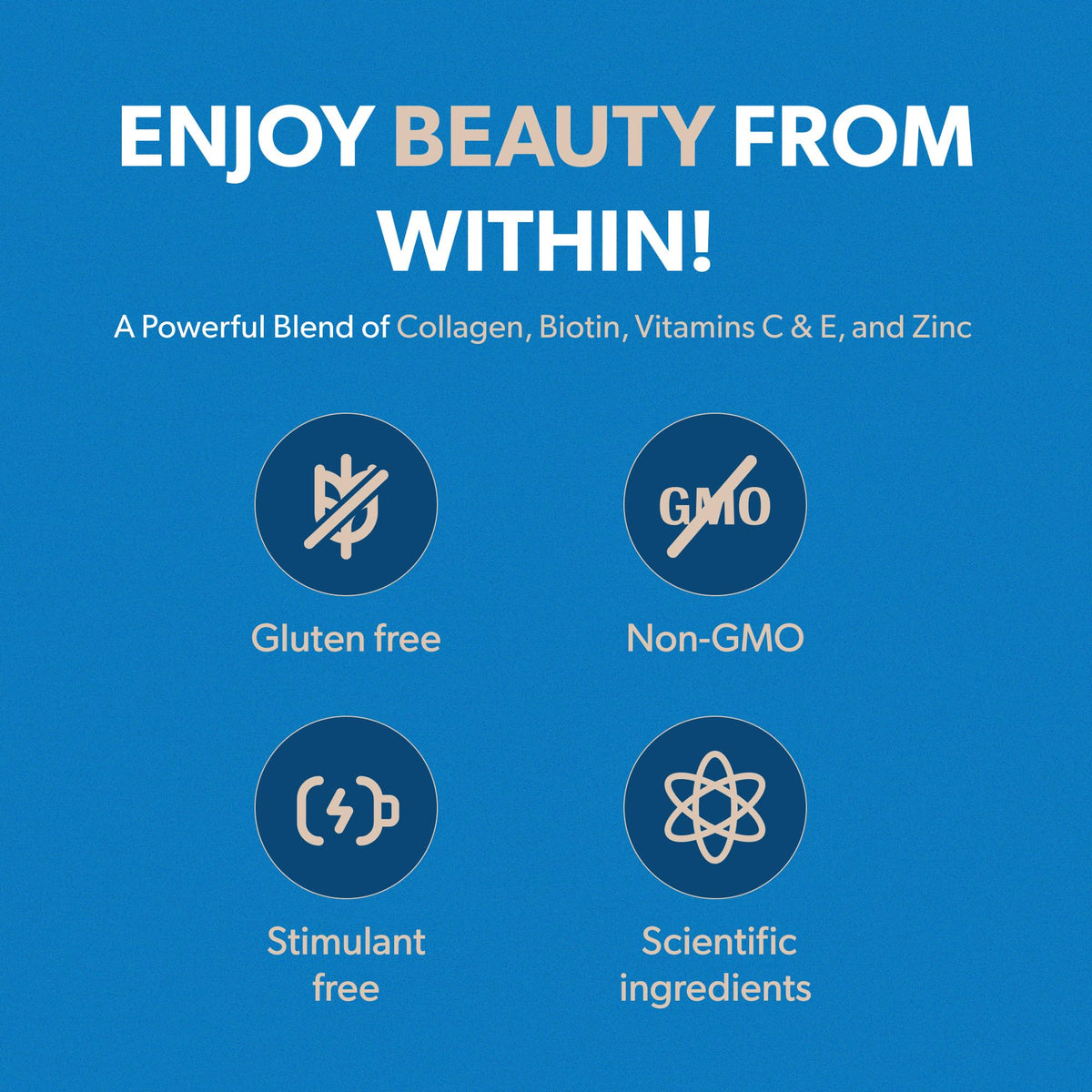 BIOMA Hair, Skin & Nails Beauty Gummies – Biotin, Collagen, Zinc & Vitamins C & E | Gluten-Free | 60 Gummies (30-Day Supply)