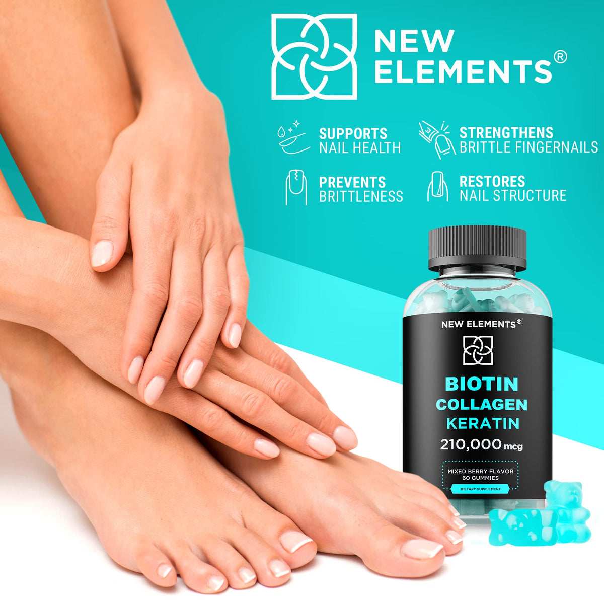 Biotin Gummies with Keratin & Collagen Peptides ā Advanced Hair, Skin & Nails Vitamins (Biotin 10000mcg, Keratin 100000mcg, Collagen 100000mcg)