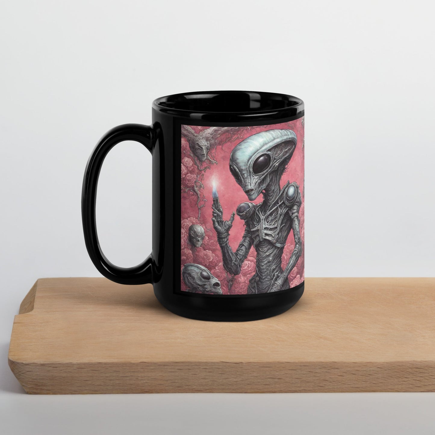 Alien Landscape Black Glossy Mug — Unique AI Design