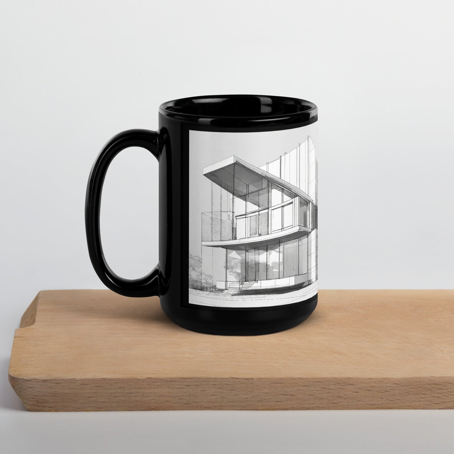 Architectural Black Glossy Mug — Unique AI Design