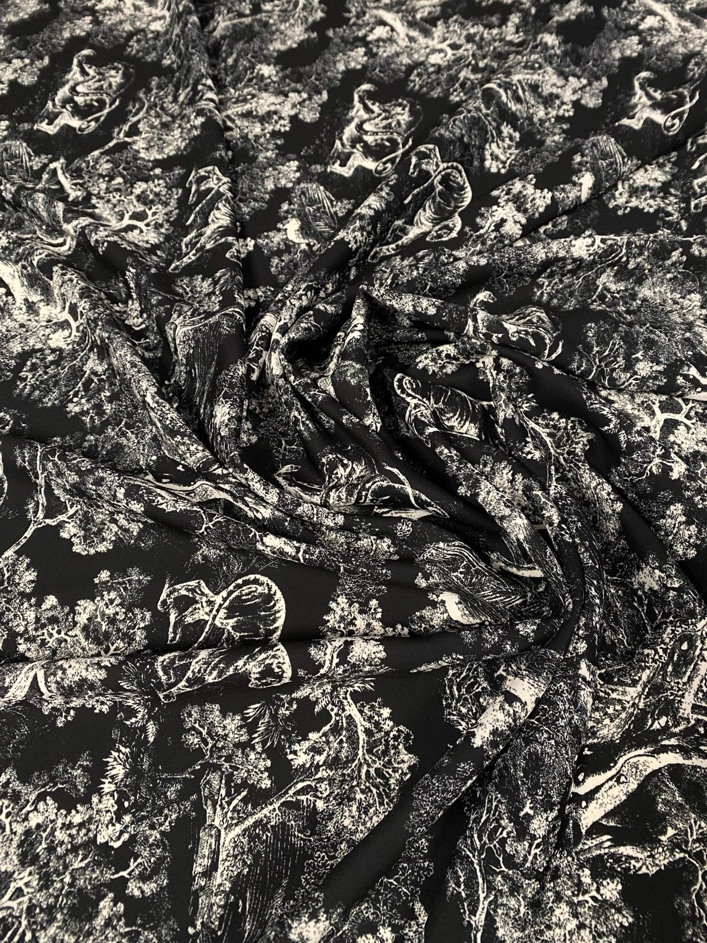 Black Wild Forest Pattern Fabric By Metre
