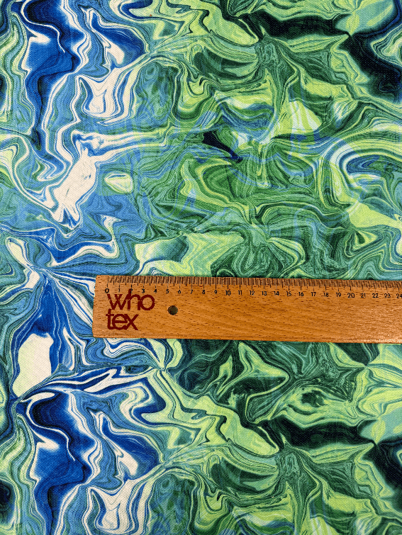 Blue and Green Pattern Abstract Wave Fabric by Metre