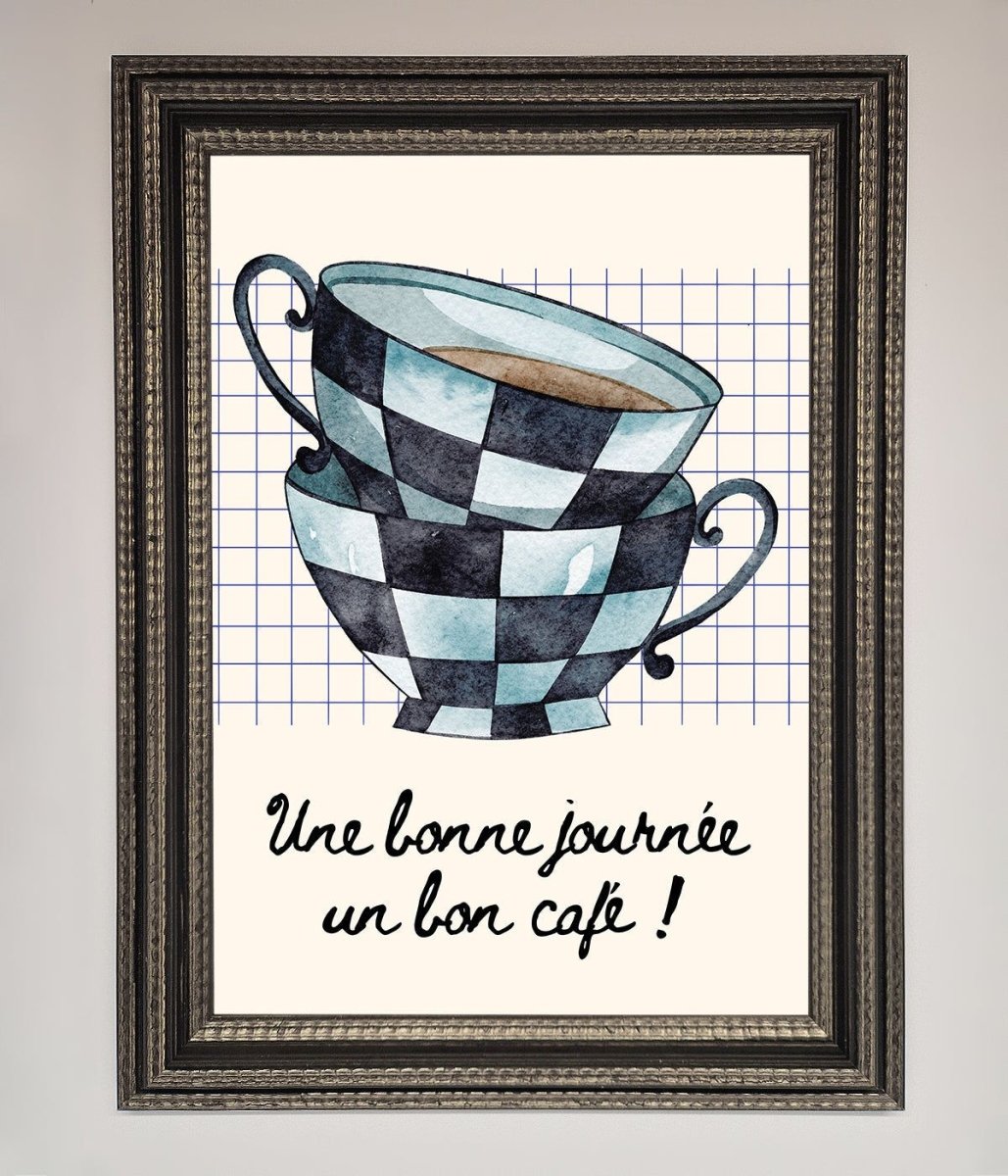 Blue Teacup Stack Kitchen Framed Wall Art
