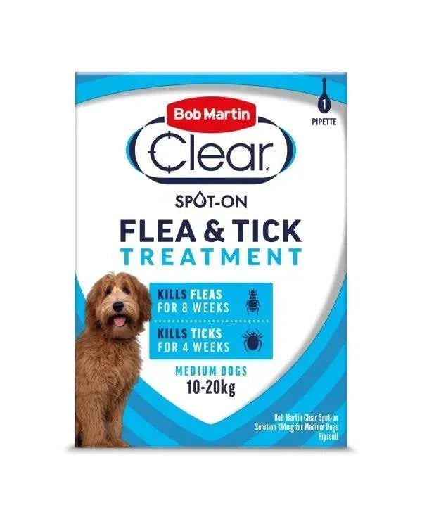 Bob Martin Clear Spot On Flea and Tick Treatment Medium Dog (10-20kg) 1 pipette - Case of 10