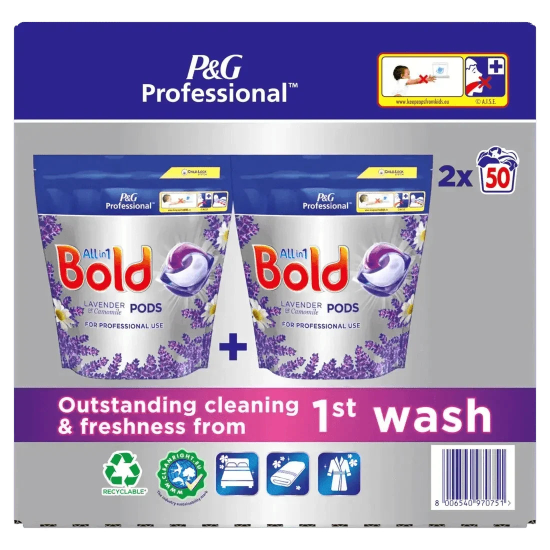 Bold All in1 Professional Pods Washing Liquid Capsules Lavender and Chamomile 2x50 Washes