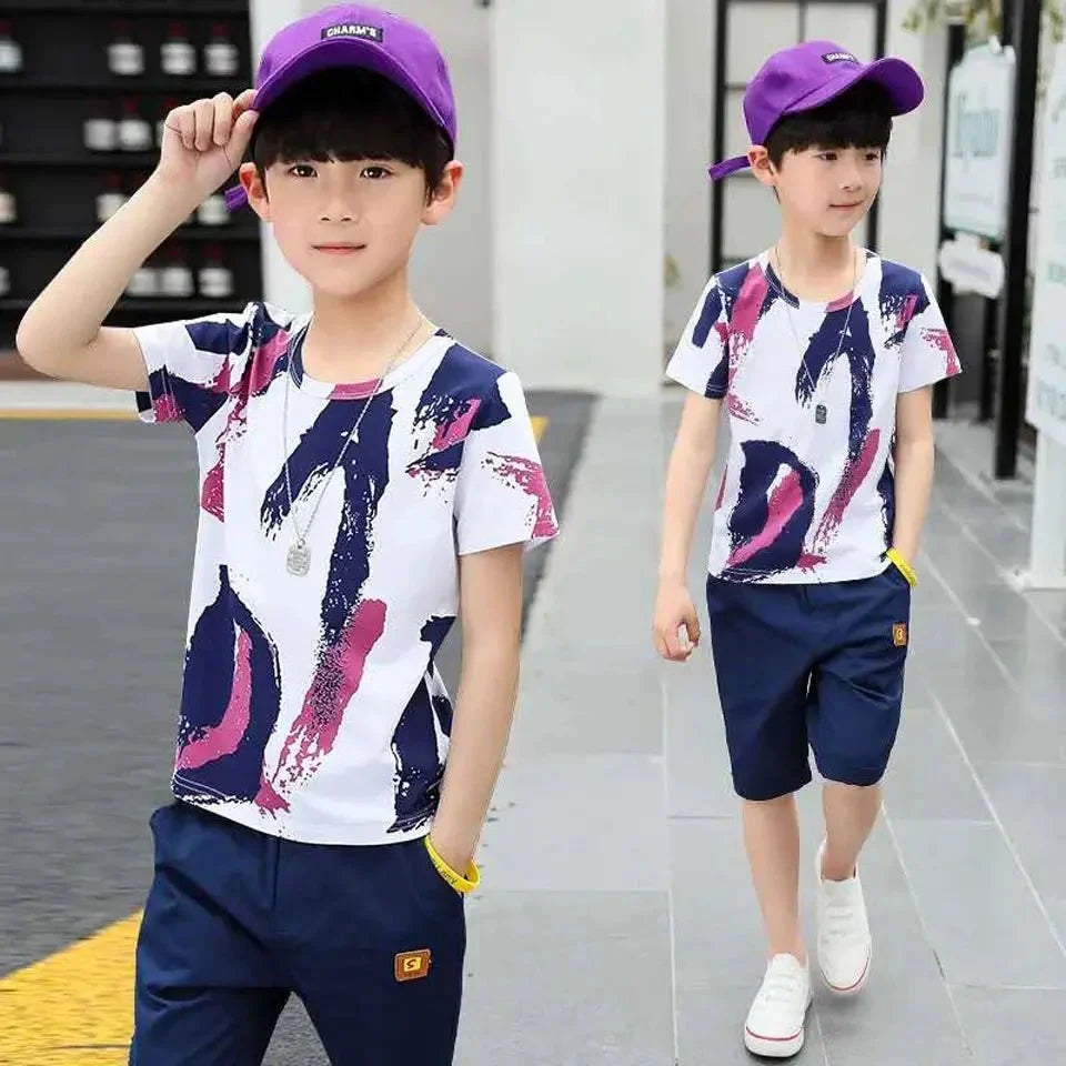 Boys Summer Clothing Set – Cotton Shirt & Shorts Suit for 4-14 Years