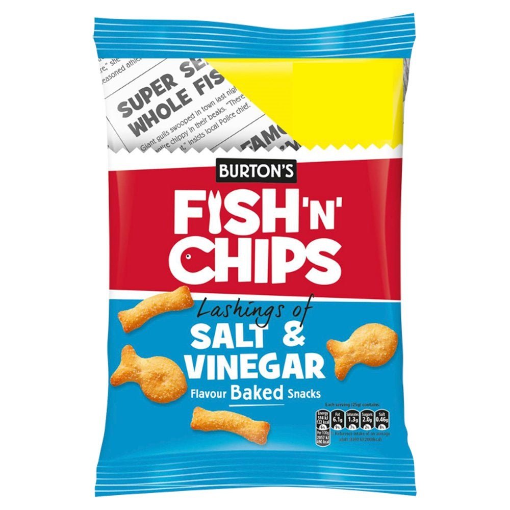 Burton's Fish'N' Chips Salt & Vinegar Flavour Baked Snacks PMP 110g (Case of 10)
