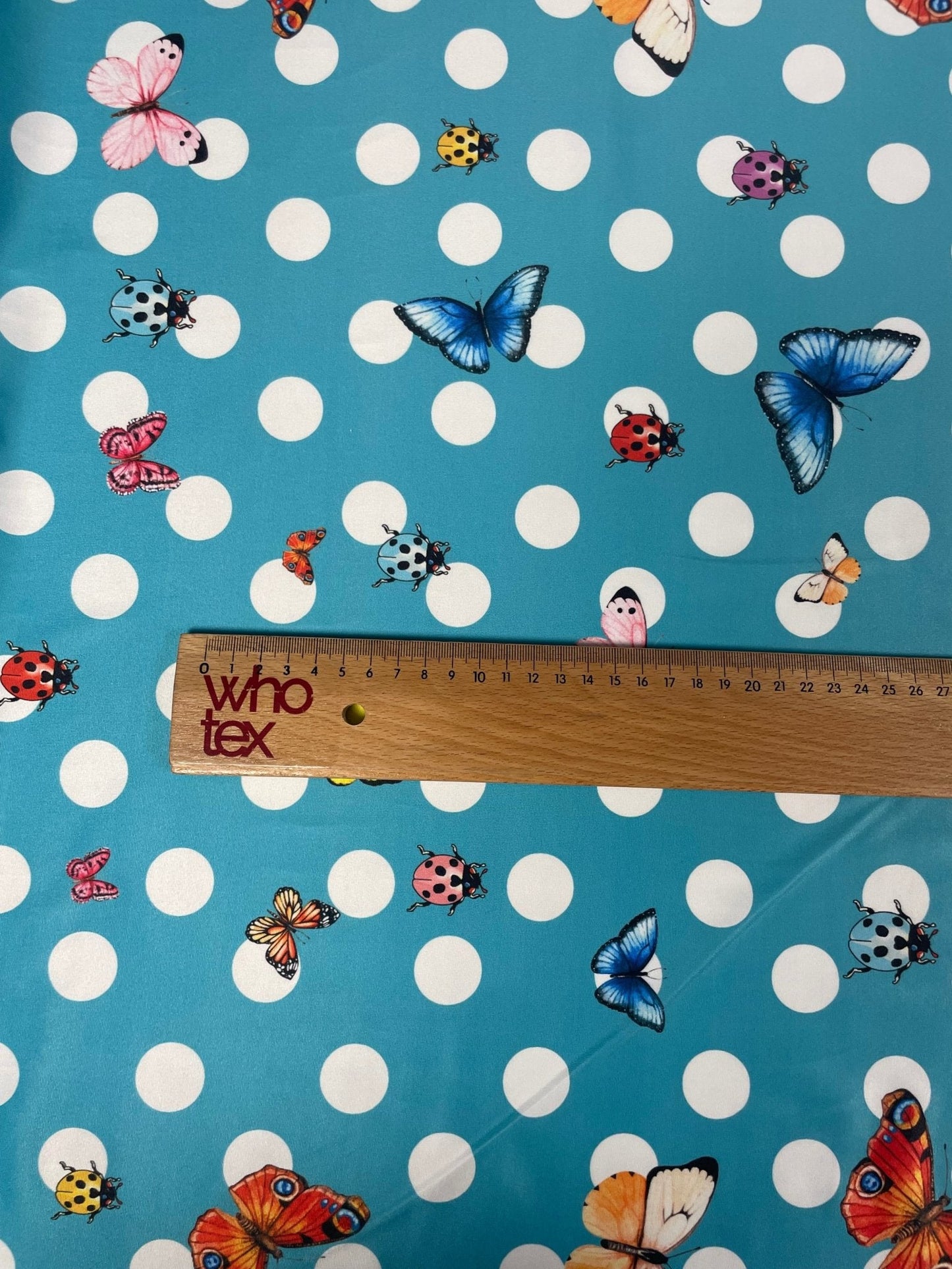 Baby Blue Butterfly & Ladybird Polka Dot Fabric by the Metre
