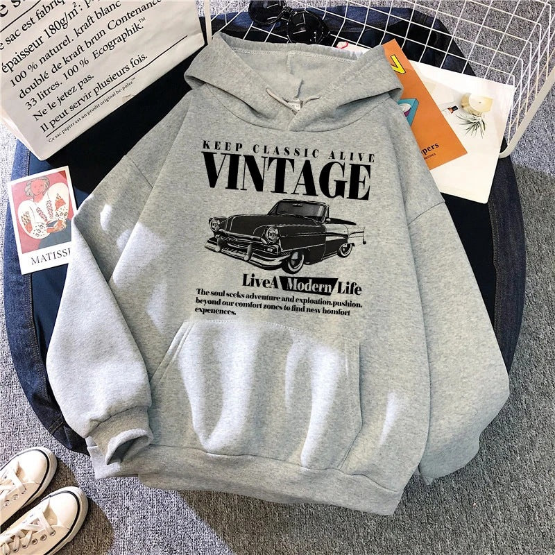Retro-style Hoodie For Girls Women's Casual Patterned Printed Sweatshirt