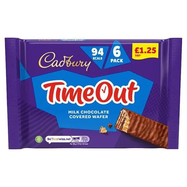 Cadbury Timeout Milk Chocolate Covered Wafer 6 x 18g (108g) (Case of 13)
