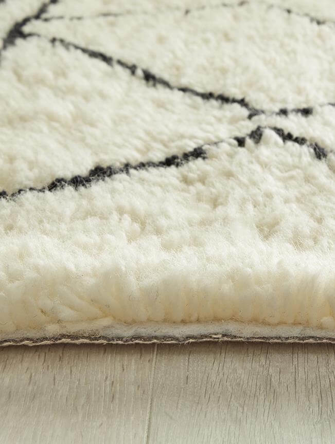 Berber Cream/Black Wool Shaggy Rug