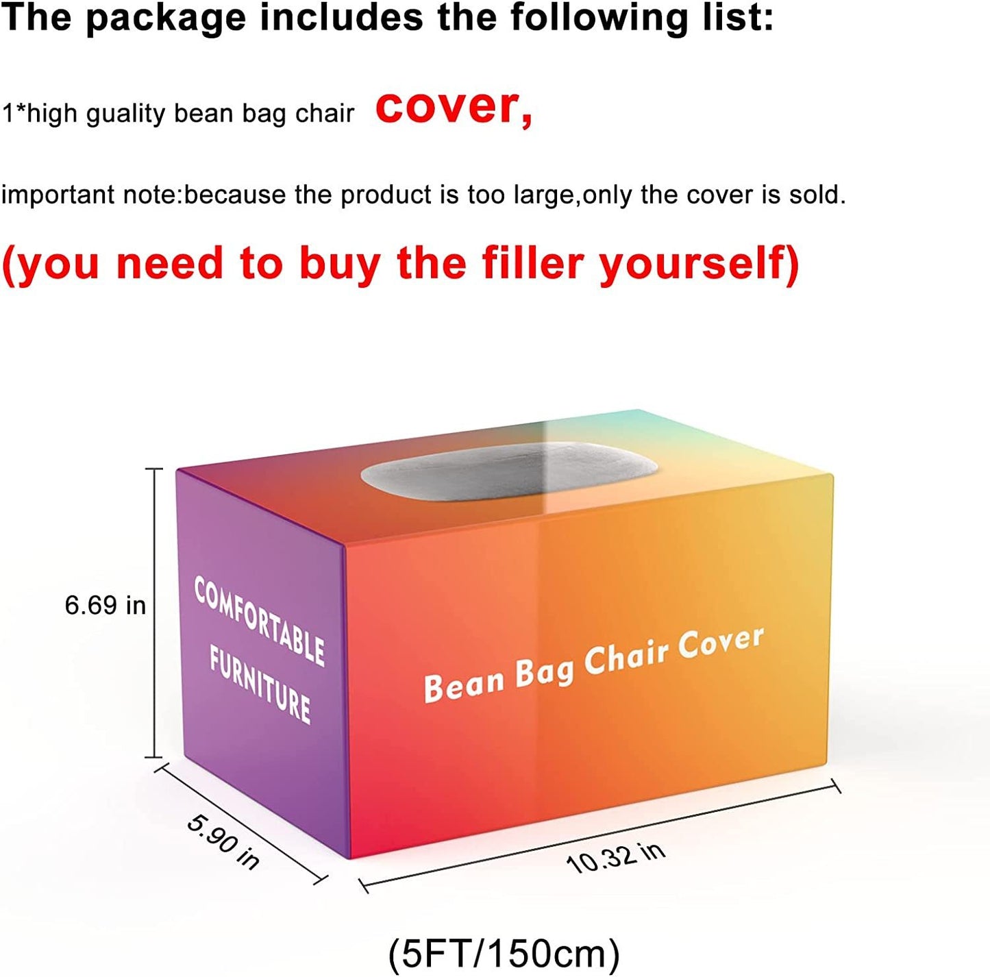 Bag Chair Coverit Was Only A Cover, Not A Full Bean BagChair Cushion, Big Round Soft Fluffy PV Velvet Sofa Bed Cover, Living Room Furniture, Lazy Sofa Bed Cover,6ft Dark Grey