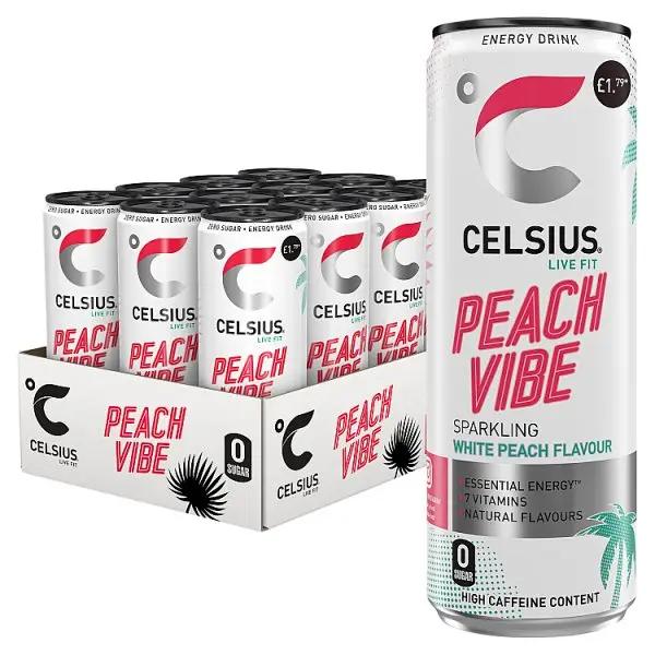 Celsius Peach Vibe Energy Drink 355ml (Case of 12)
