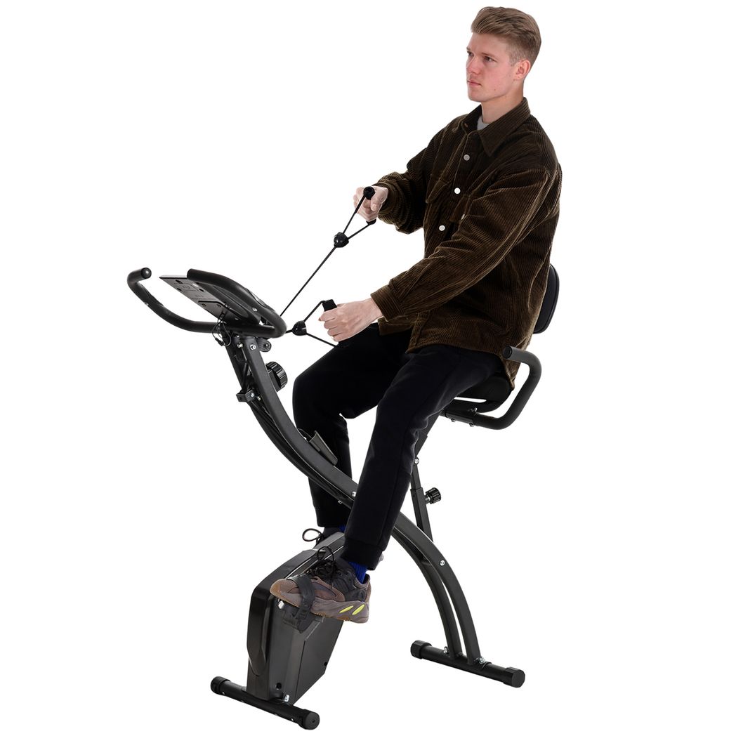 Carousel 2-In-1 Upright Exercise Bike 8-Level Adjustable with Pulse Sensor Black HOMCOM
