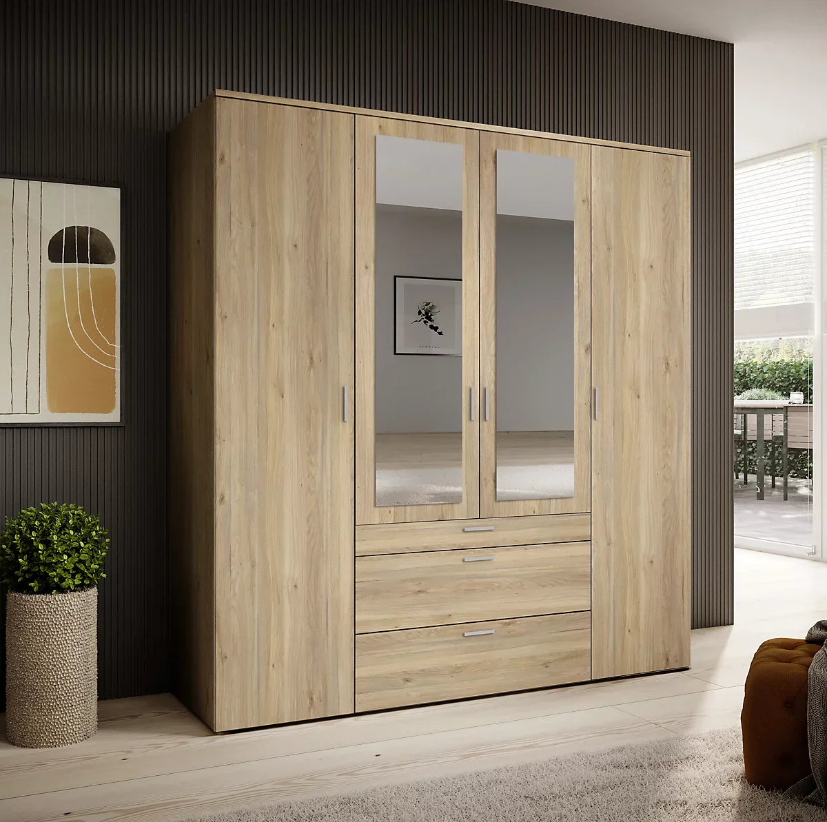 Vesala 4 Hinged Door Wardrobe with Mirror
