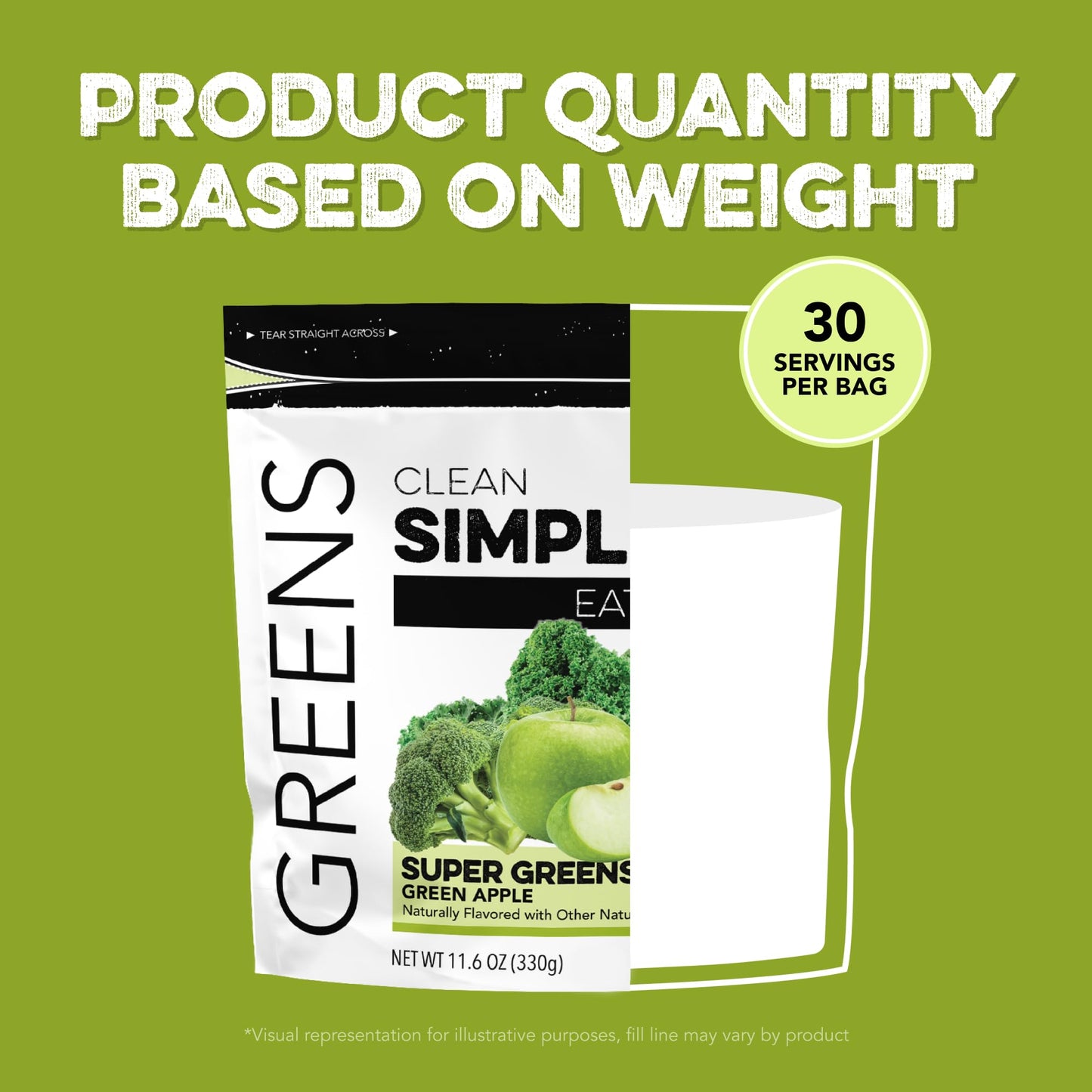 Clean Simple Eats Super Greens Powder — Green Apple Flavor, 30 Servings, Gluten Free