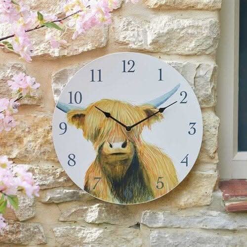 Highland Cow Outdoor Garden Wall Clock