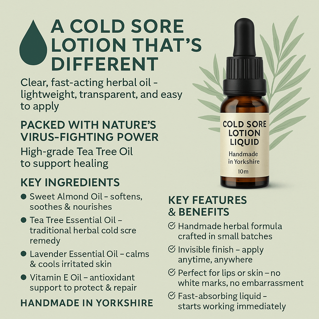 Cold Sore Lotion Liquid 10ml / 30ml Natural Herbal Oil with Tea Tree & Lavender