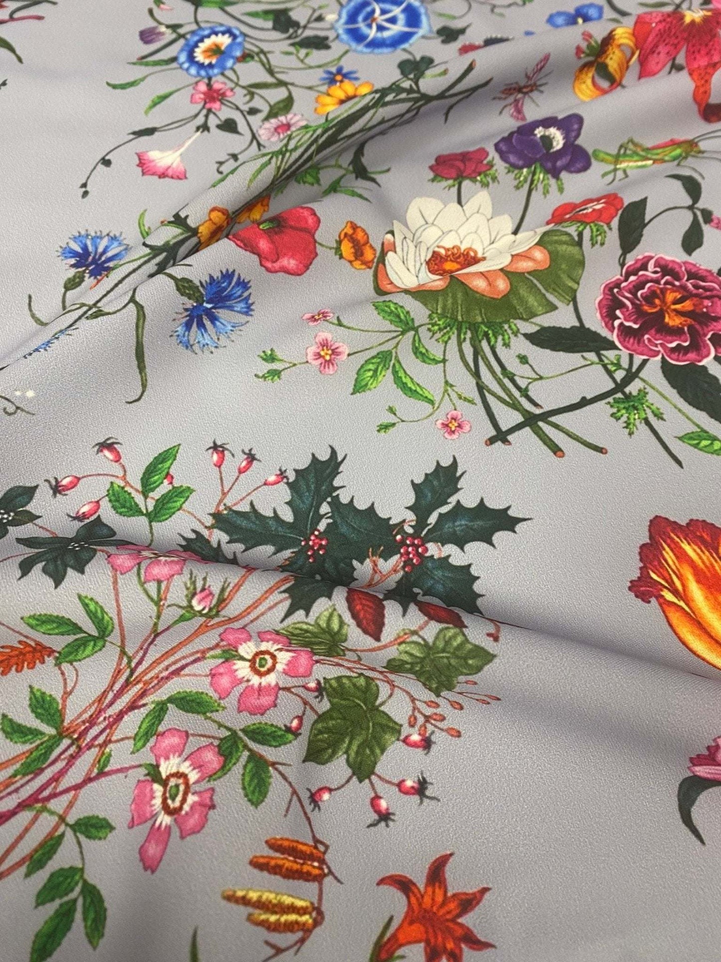 Colorful Floral on Light Grey Fabric by Metre