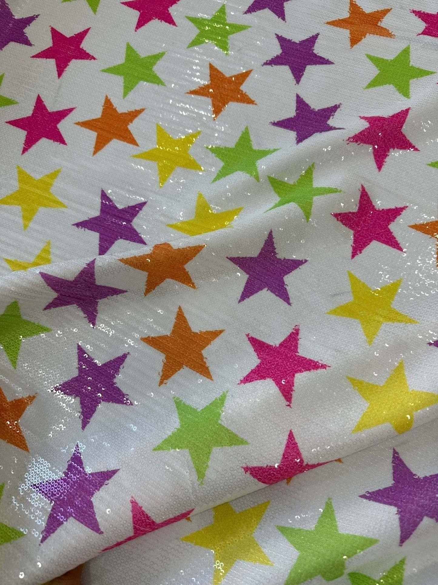 Colourful Star Sequin Fabric by the Metre