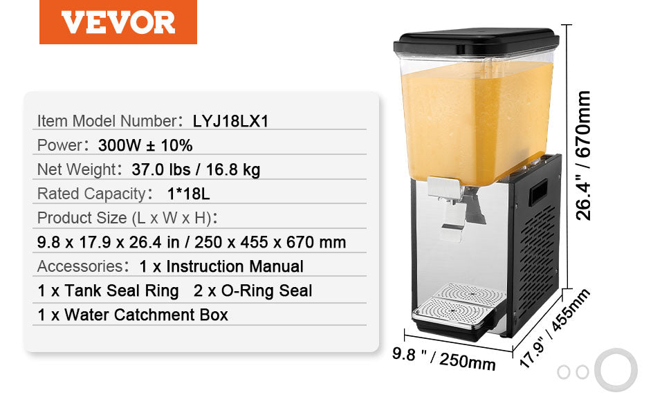 VEVOR 10L 12L 18L Commercial Beverage Dispenser Stainless Steel Ice Juice Tea Drink Machine with Cooling Function for Bar Party