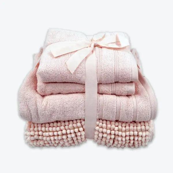 Coordinated Bobble Bath Mat & Towel Set - 4 Pack (Blush)