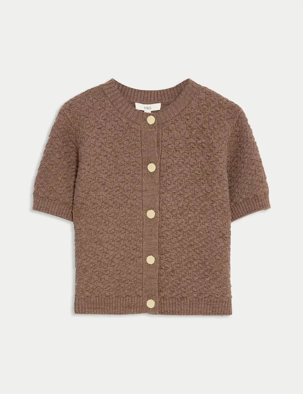 Cotton Blend Textured Button Front Cropped Cardigan