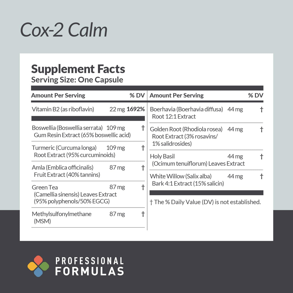 Cox-2 Calm Synergistic Herbal Blend – Turmeric, Boswellia & White Willow | 90 Capsules