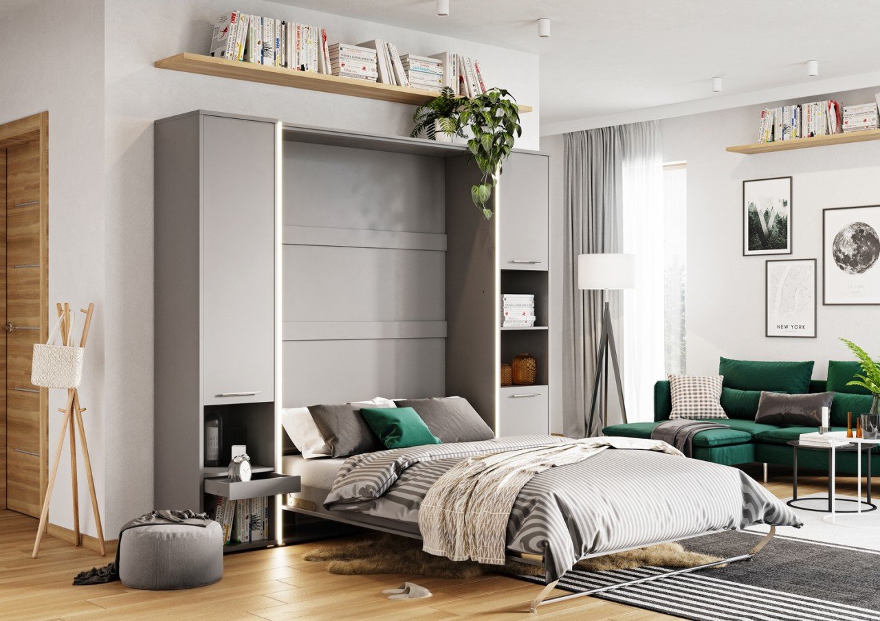 CP-03 Vertical Wall Bed Murphy Bed Concept 90cm with Storage Cabinet