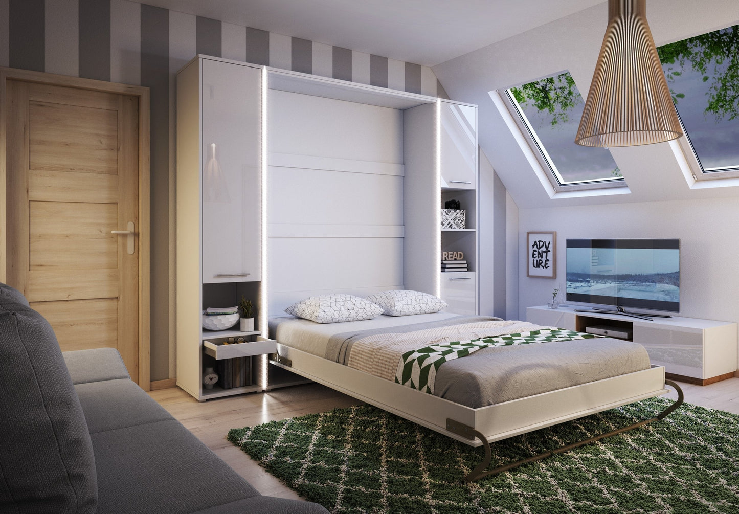 CP-03 Vertical Wall Bed Murphy Bed Concept 90cm with Storage Cabinet