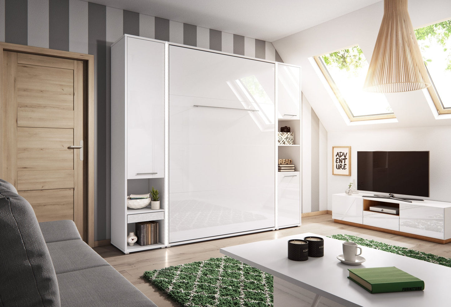 CP-03 Vertical Wall Bed Murphy Bed Concept 90cm with Storage Cabinet