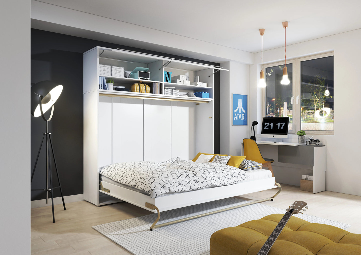 CP-04 Horizontal Wall Bed Concept Murphy Bed 140cm with Over Bed Unit