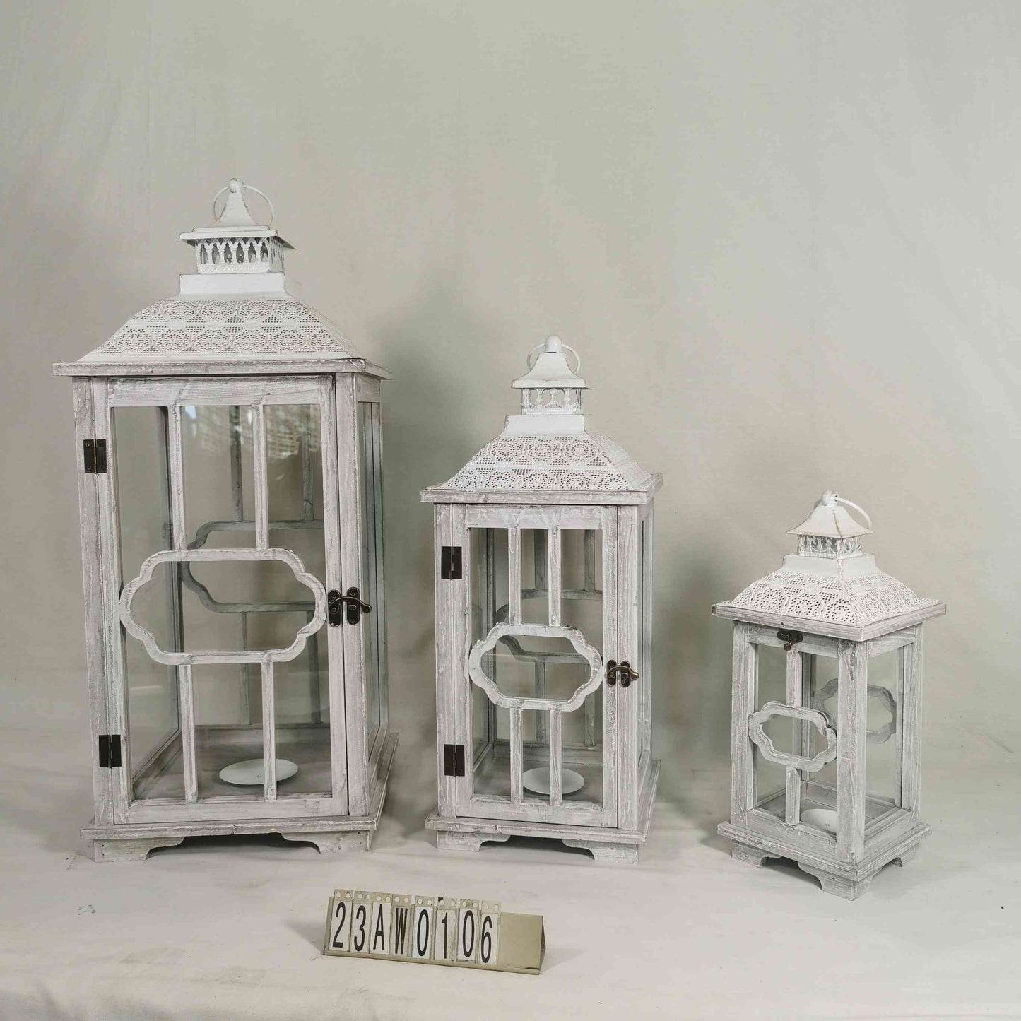 74/56/39CM SET 3 WOODEN LANTERNS