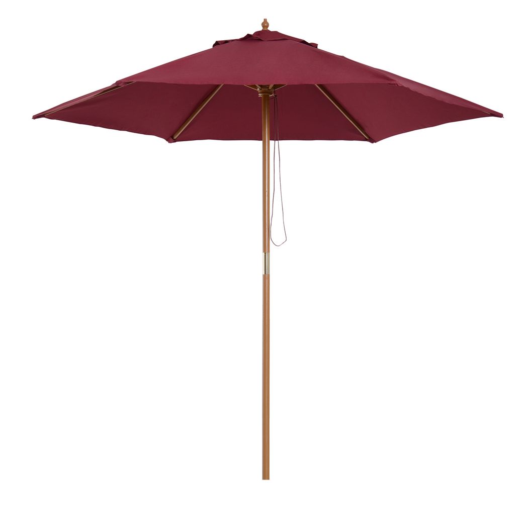 Outsunny 2.5m Wooden Garden Parasol Umbrella-Red Wine Red Wine 250cm x 250cm x 230cm