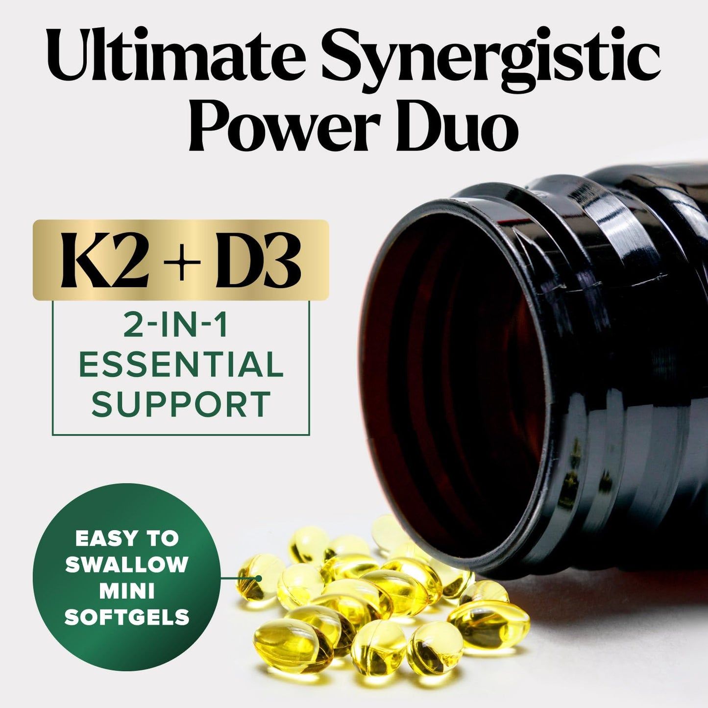 D3 K2 Vitamin 5000 IU - 2-in-1 D3 + MK-7 (100 mcg) Softgels | USA Made, Gluten Free