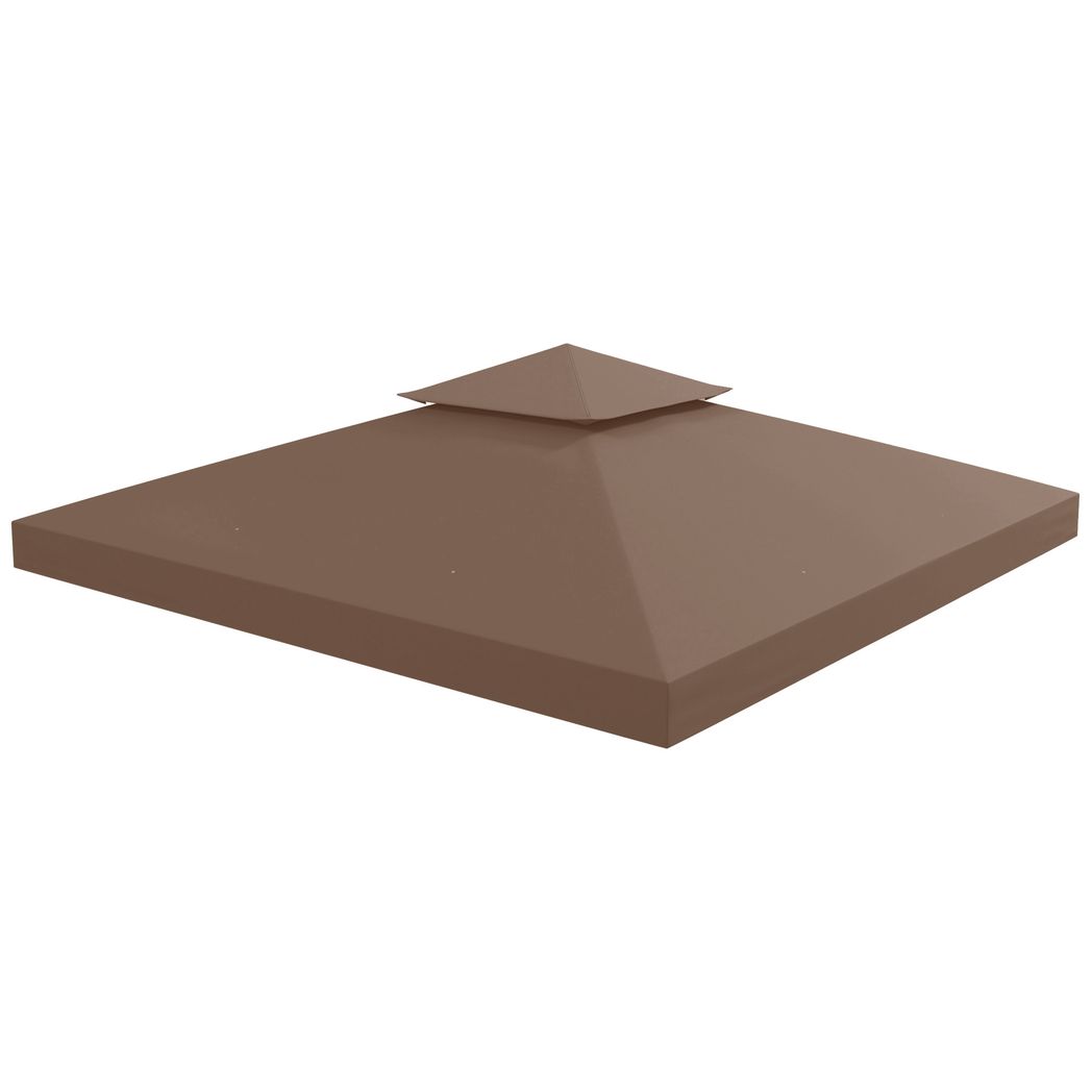 Outsunny 3x3 m Double-Tier Canopy Top Replacement-Coffee Coffee 300cm x 300cm