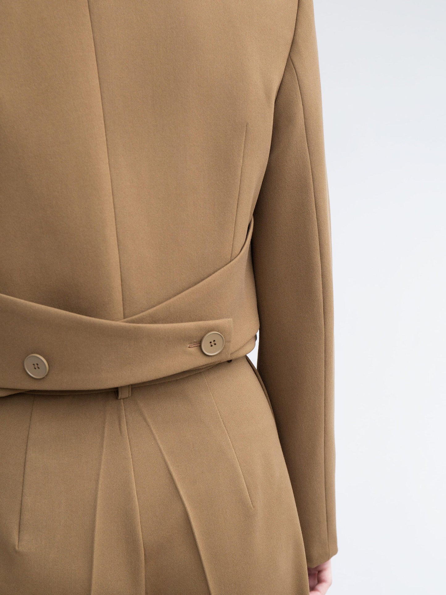 Solid Color Short Blazer & High Waist Pants Set