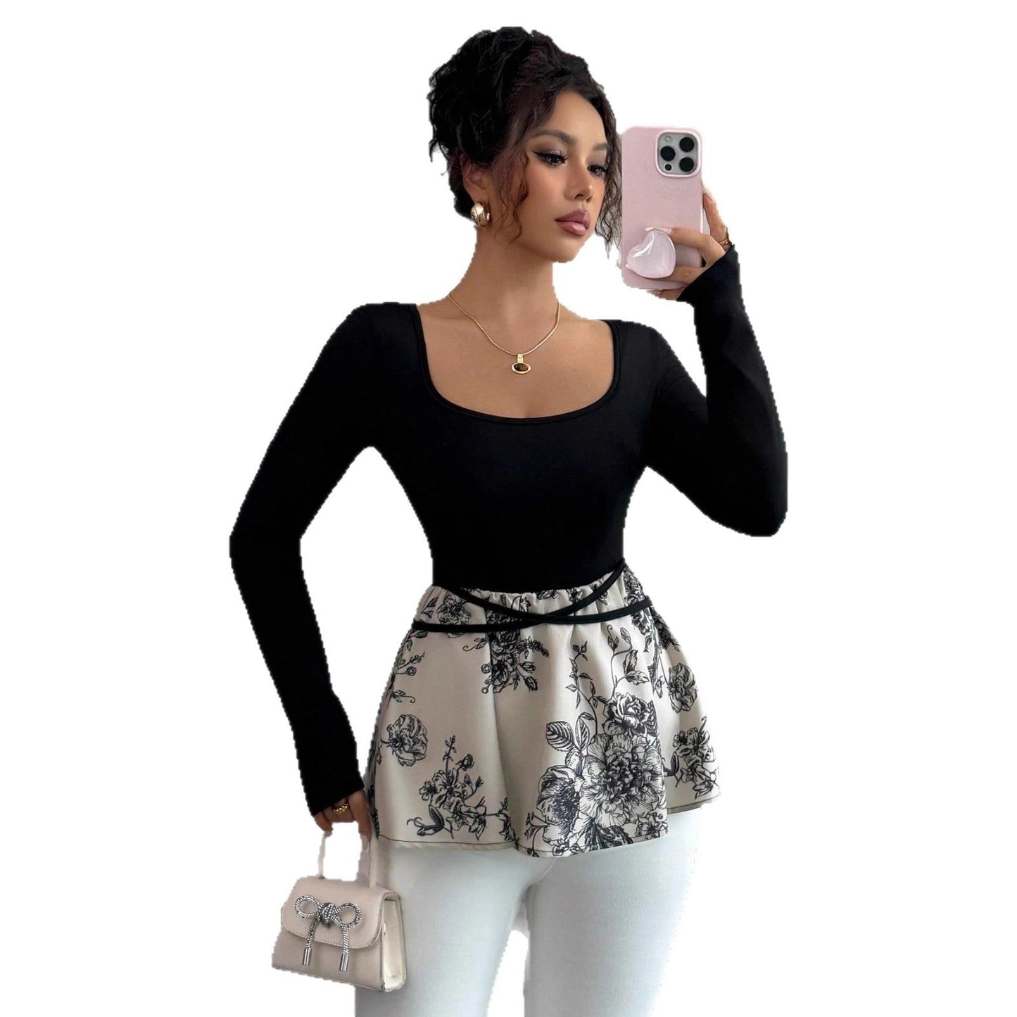 Special-interest Design Floral Skirt Versatile Top